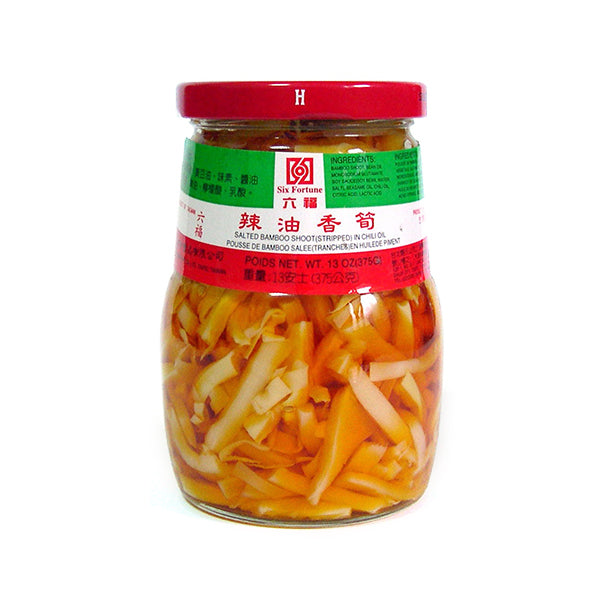 SIX FORTUNE SALTED BAMBOO SHOOT (STRIPS) IN CHILI OIL