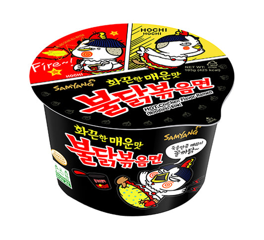 Samyang Buldak Koreaanse pittige noedel met sesamzaadjes en gegrilde zeewiervlokken - Big Bowl 105g